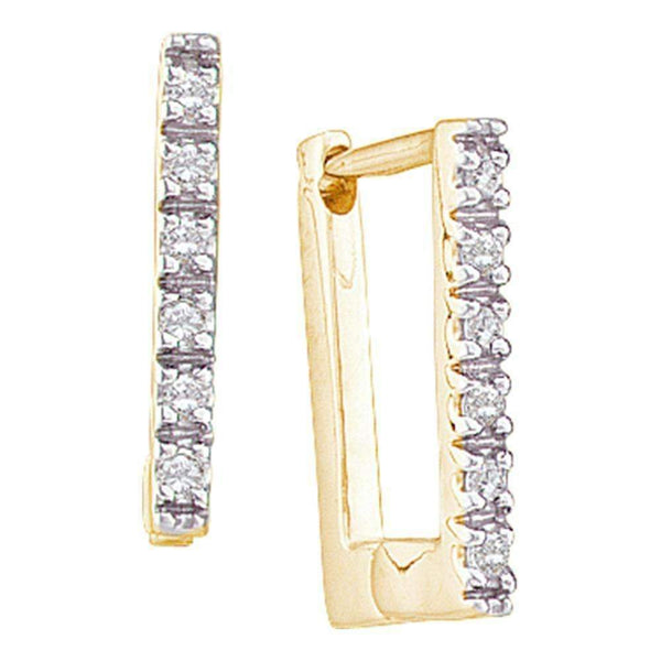 10kt Yellow Gold Women's Round Diamond Rectangle Notched-post Hoop Earrings 1-20 Cttw - FREE Shipping (USA/CAN)-Gold & Diamond Earrings-JadeMoghul Inc.