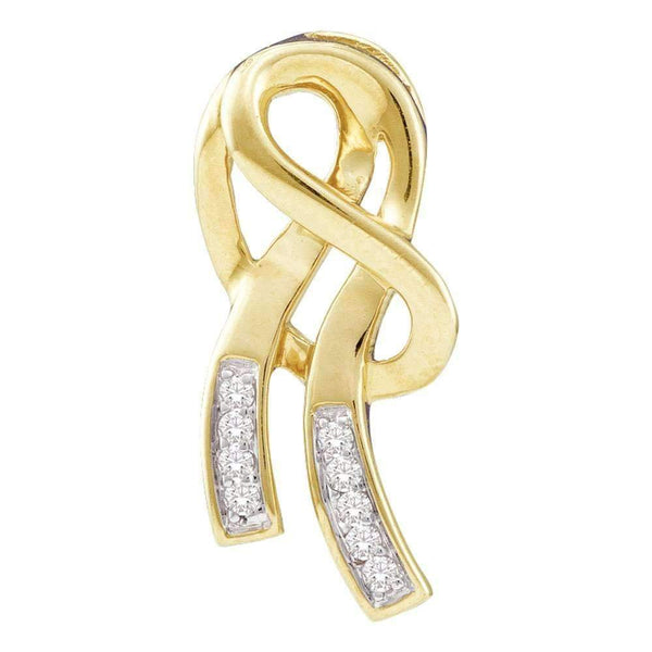 10kt Yellow Gold Women's Round Diamond Ribbon Fashion Pendant 1-12 Cttw - FREE Shipping (US/CAN)-Gold & Diamond Pendants & Necklaces-JadeMoghul Inc.