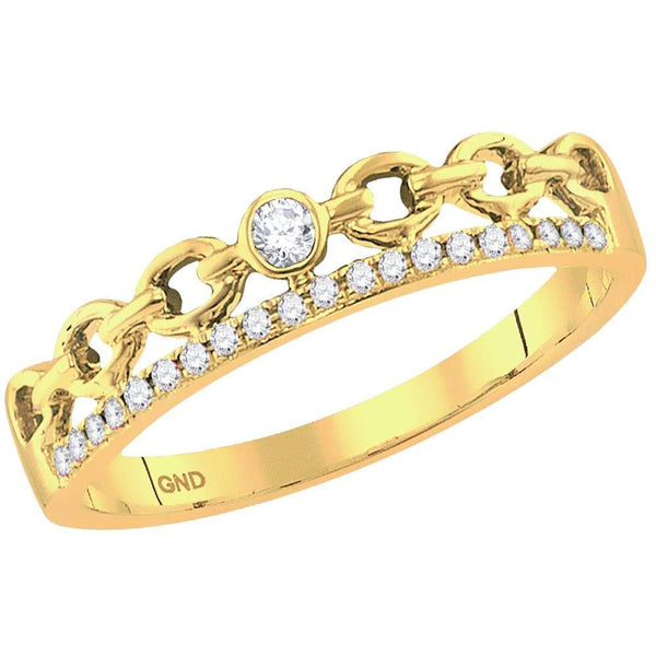 10kt Yellow Gold Womens Round Diamond Rolo Link Stackable Band Ring 1/12 Cttw-Gold & Diamond Rings-5.5-JadeMoghul Inc.