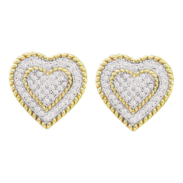 10kt Yellow Gold Women's Round Diamond Roped Heart Cluster Screwback Earrings 1-3 Cttw - FREE Shipping (US/CAN)-Gold & Diamond Earrings-JadeMoghul Inc.