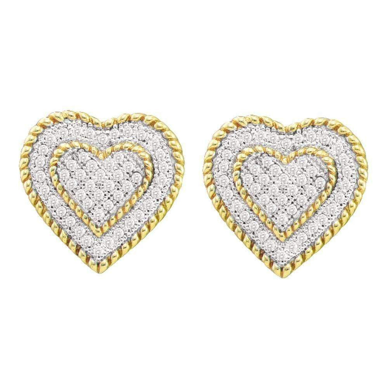 10kt Yellow Gold Women's Round Diamond Roped Heart Cluster Screwback Earrings 1-3 Cttw - FREE Shipping (US/CAN)-Gold & Diamond Earrings-JadeMoghul Inc.