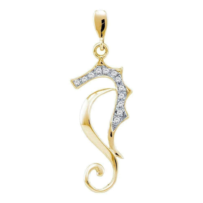 10kt Yellow Gold Women's Round Diamond Sea Horse Nautical Animal Pendant 1-20 Cttw - FREE Shipping (US/CAN)-Gold & Diamond Pendants & Necklaces-JadeMoghul Inc.