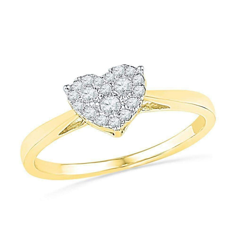 10kt Yellow Gold Women's Round Diamond Simple Heart Cluster Ring 1/6 Cttw - FREE Shipping (US/CAN)-Gold & Diamond Heart Rings-6-JadeMoghul Inc.