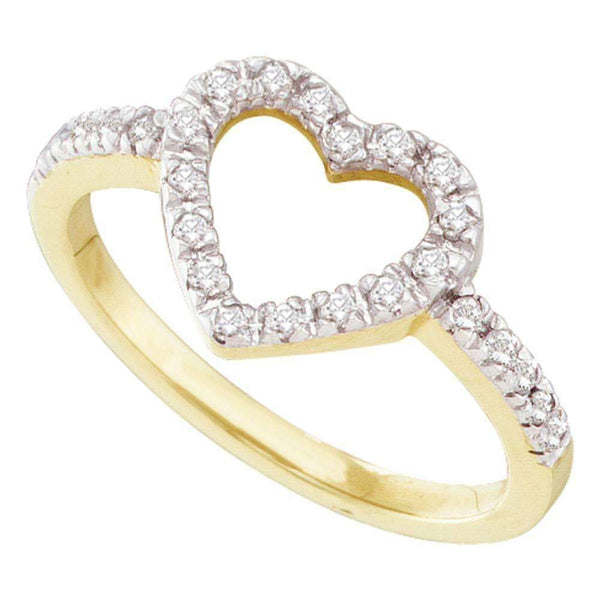 10kt Yellow Gold Women's Round Diamond Simple Heart Outline Ring 1/5 Cttw - FREE Shipping (US/CAN)-Gold & Diamond Heart Rings-5-JadeMoghul Inc.