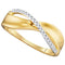 10kt Yellow Gold Women's Round Diamond Single Row Crossover Band Ring 1/20 Cttw - FREE Shipping (US/CAN)-Gold & Diamond Bands-6-JadeMoghul Inc.