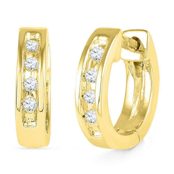 10kt Yellow Gold Women's Round Diamond Single Row Huggie Earrings 1-20 Cttw - FREE Shipping (USA/CAN)-Gold & Diamond Earrings-JadeMoghul Inc.