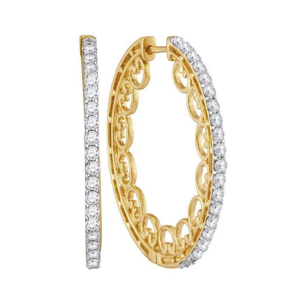 10kt Yellow Gold Women's Round Diamond Single Row Luxury Hoop Earrings 1.00 Cttw - FREE Shipping (US/CAN)-Gold & Diamond Earrings-JadeMoghul Inc.