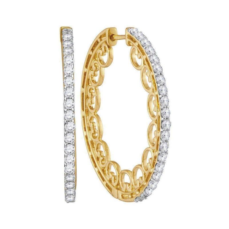 10kt Yellow Gold Women's Round Diamond Single Row Luxury Hoop Earrings 1.00 Cttw - FREE Shipping (US/CAN)-Gold & Diamond Earrings-JadeMoghul Inc.