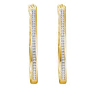 10kt Yellow Gold Women's Round Diamond Single Row Slender Hoop Earrings 1-6 Cttw - FREE Shipping (USA/CAN)-Gold & Diamond Earrings-JadeMoghul Inc.