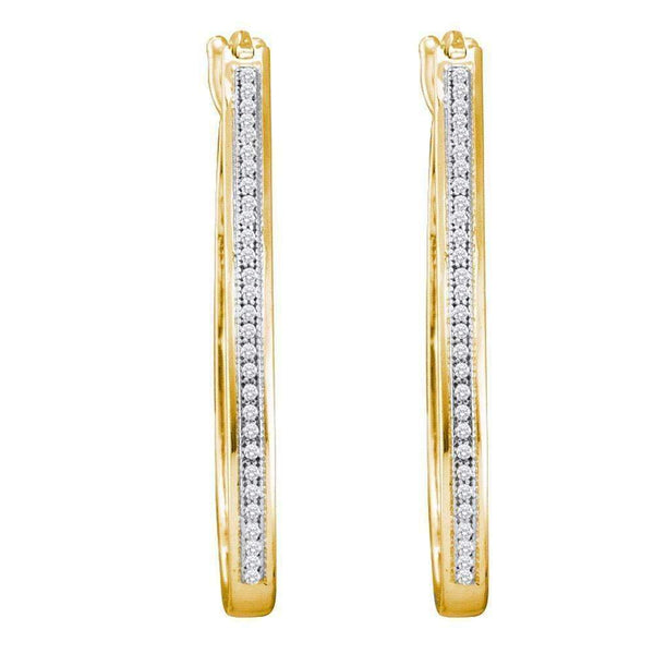 10kt Yellow Gold Women's Round Diamond Single Row Slender Hoop Earrings 1-6 Cttw - FREE Shipping (USA/CAN)-Gold & Diamond Earrings-JadeMoghul Inc.