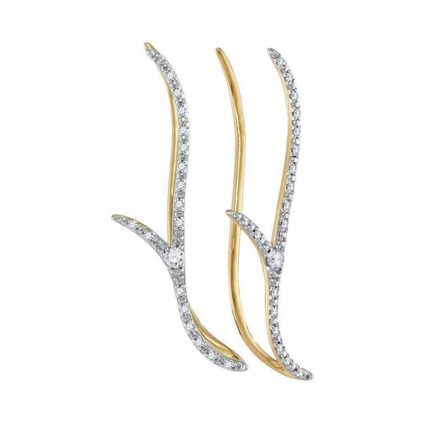 10kt Yellow Gold Women's Round Diamond Slender Climber Earrings 1-5 Cttw - FREE Shipping (USA/CAN)-Gold & Diamond Earrings-JadeMoghul Inc.