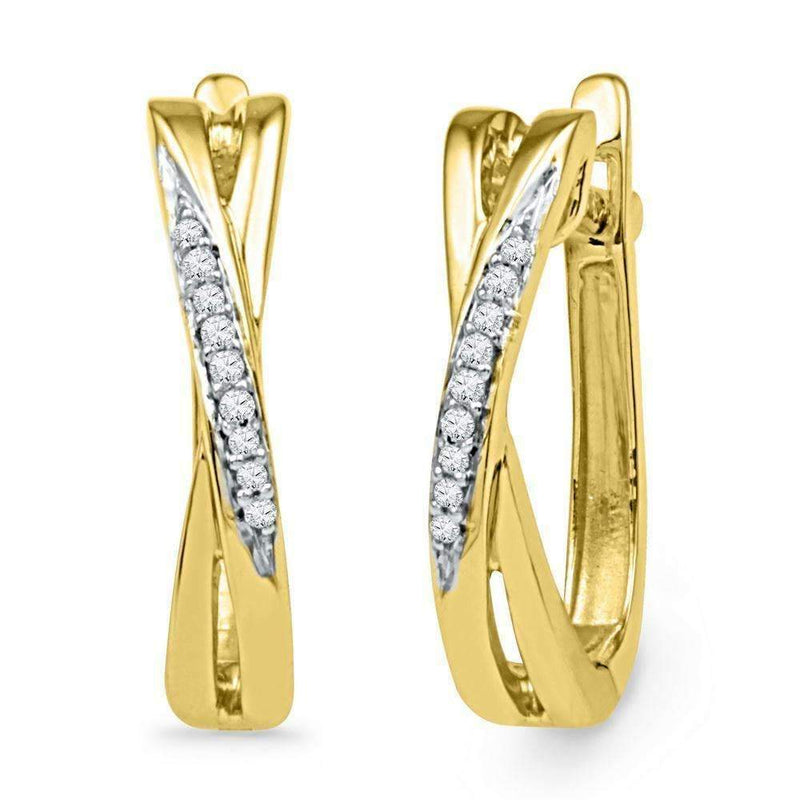 10kt Yellow Gold Women's Round Diamond Slender Crossover Hoop Earrings 1-20 Cttw - FREE Shipping (US/CAN)-Gold & Diamond Earrings-JadeMoghul Inc.