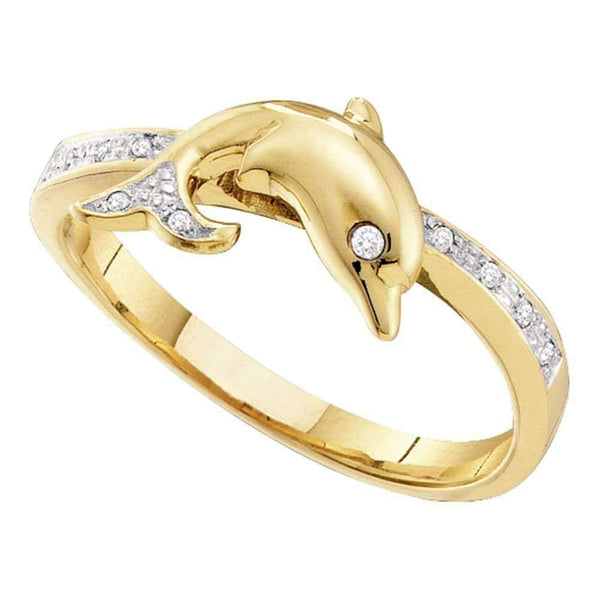 10kt Yellow Gold Women's Round Diamond Slender Dolphin Animal Fish Ring 1/20 Cttw - FREE Shipping (US/CAN)-Gold & Diamond Rings-5-JadeMoghul Inc.