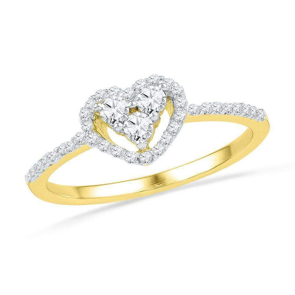 10kt Yellow Gold Women's Round Diamond Slender Framed Heart Cluster Ring 1/4 Cttw - FREE Shipping (US/CAN)-Gold & Diamond Heart Rings-5.5-JadeMoghul Inc.