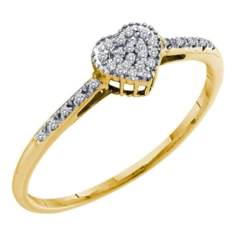 10kt Yellow Gold Women's Round Diamond Slender Heart Cluster Ring 1/12 Cttw - FREE Shipping (US/CAN)-Gold & Diamond Heart Rings-5-JadeMoghul Inc.