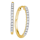 10kt Yellow Gold Women's Round Diamond Slender Single Row Hoop Earrings 1-5 Cttw - FREE Shipping (US/CAN)-Gold & Diamond Earrings-JadeMoghul Inc.