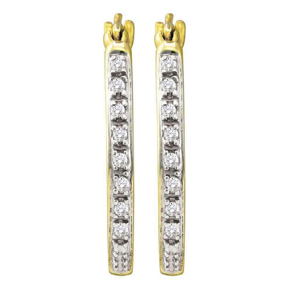 10kt Yellow Gold Women's Round Diamond Slender Single Row Hoop Earrings 1-8 Cttw - FREE Shipping (US/CAN)-Gold & Diamond Earrings-JadeMoghul Inc.