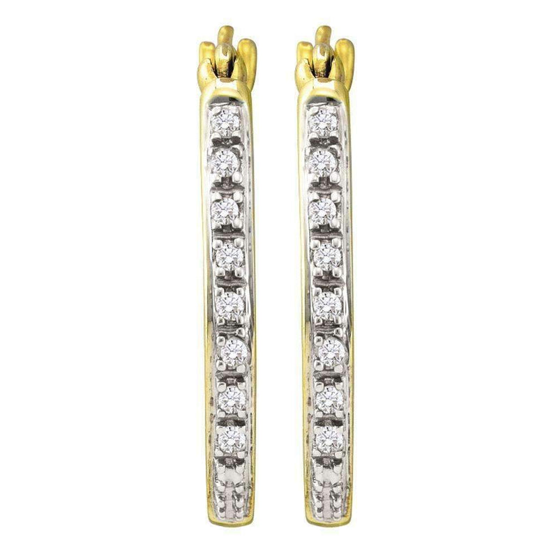 10kt Yellow Gold Women's Round Diamond Slender Single Row Hoop Earrings 1-8 Cttw - FREE Shipping (US/CAN)-Gold & Diamond Earrings-JadeMoghul Inc.