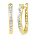 10kt Yellow Gold Women's Round Diamond Slender Single Row Oblong Hoop Earrings 1-5 Cttw - FREE Shipping (USA/CAN)-Gold & Diamond Earrings-JadeMoghul Inc.