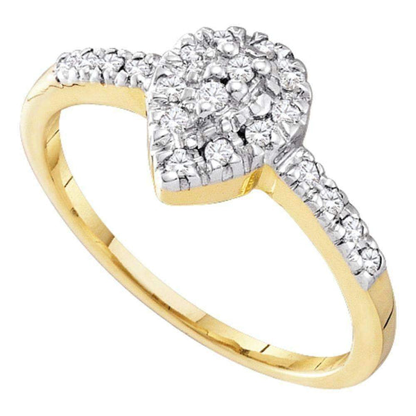 10kt Yellow Gold Women's Round Diamond Slender Teardrop Cluster Ring 1/5 Cttw - FREE Shipping (US/CAN)-Gold & Diamond Cluster Rings-5-JadeMoghul Inc.