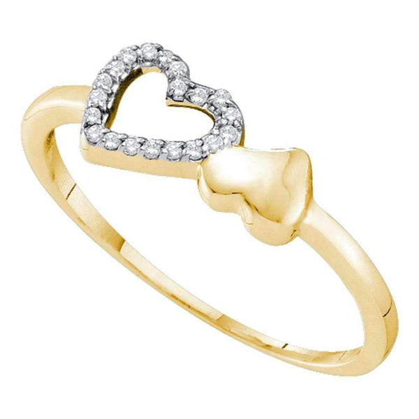 10kt Yellow Gold Women's Round Diamond Sloender Double Heart Ring 1/20 Cttw - FREE Shipping (US/CAN)-Gold & Diamond Heart Rings-5-JadeMoghul Inc.