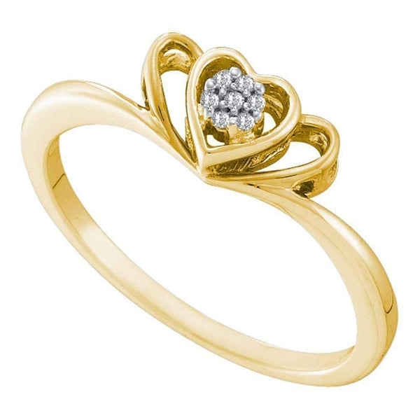 10kt Yellow Gold Women's Round Diamond Small Triple Heart Cluster Ring .03 Cttw - FREE Shipping (US/CAN)-Gold & Diamond Heart Rings-5-JadeMoghul Inc.