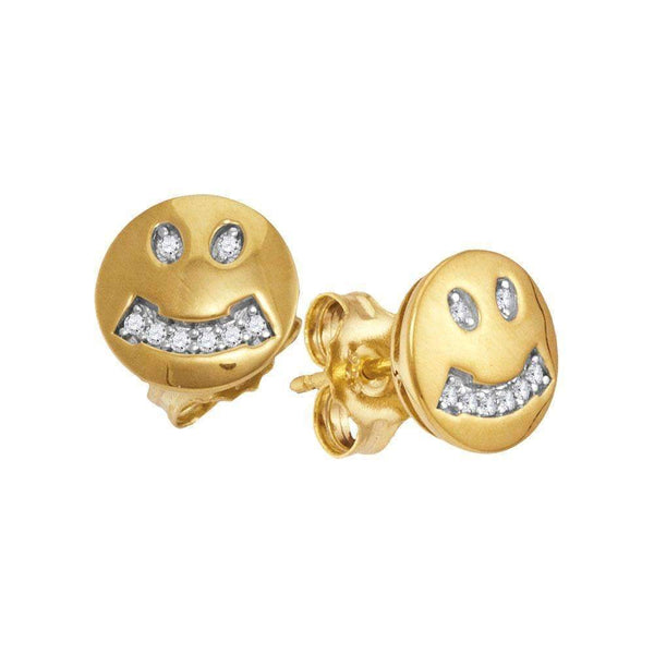 10kt Yellow Gold Womens Round Diamond Smiley Face Screwback Earrings 1-20 Cttw-Gold & Diamond Earrings-JadeMoghul Inc.