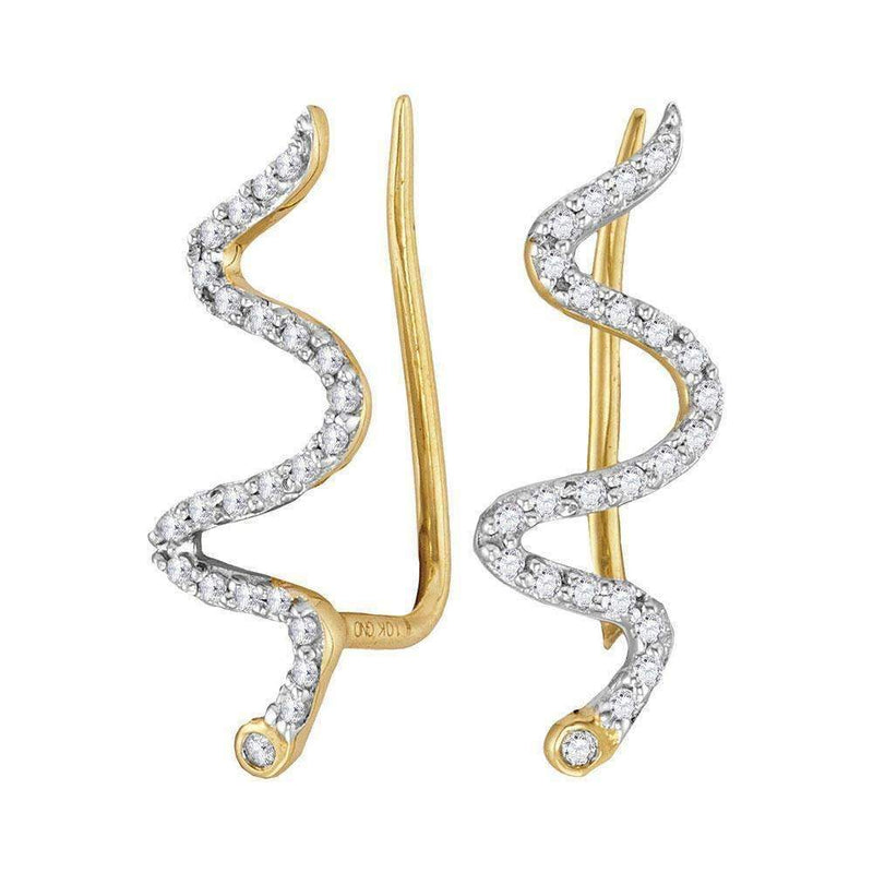 10kt Yellow Gold Women's Round Diamond Snake Climber Earrings 1-6 Cttw - FREE Shipping (USA/CAN)-Gold & Diamond Earrings-JadeMoghul Inc.