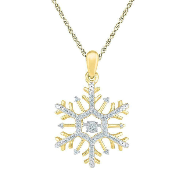 10kt Yellow Gold Women's Round Diamond Snowflake Winter Cluster Pendant 1-6 Cttw - FREE Shipping (US/CAN)-Gold & Diamond Pendants & Necklaces-JadeMoghul Inc.