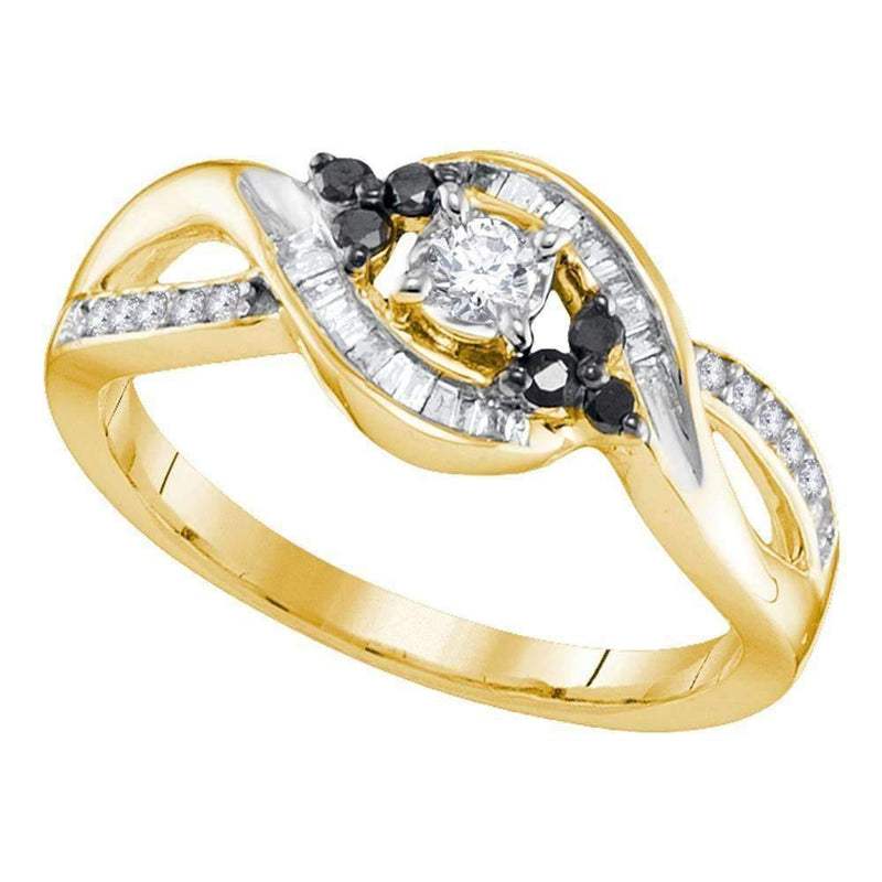 10kt Yellow Gold Women's Round Diamond Solitaire Black-accent Bridal Wedding Engagement Ring 1/3 Cttw - FREE Shipping (US/CAN)-Wedding Jewelry-5-JadeMoghul Inc.