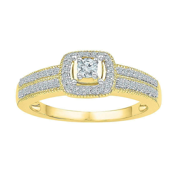 10kt Yellow Gold Women's Round Diamond Solitaire Double Row Milgrain Bridal Wedding Engagement Ring 1/4 Cttw - FREE Shipping (US/CAN)-Gold & Diamond Engagement & Anniversary Rings-5-JadeMoghul Inc.