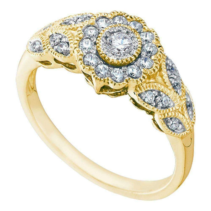 10kt Yellow Gold Women's Round Diamond Solitaire Floral Cluster Milgrain Ring 1/3 Cttw - FREE Shipping (US/CAN)-Rings And Bands-5-JadeMoghul Inc.