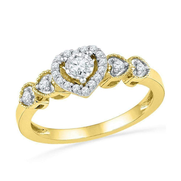 10kt Yellow Gold Women's Round Diamond Solitaire Framed Heart Ring 1/5 Cttw - FREE Shipping (US/CAN)-Gold & Diamond Heart Rings-5-JadeMoghul Inc.