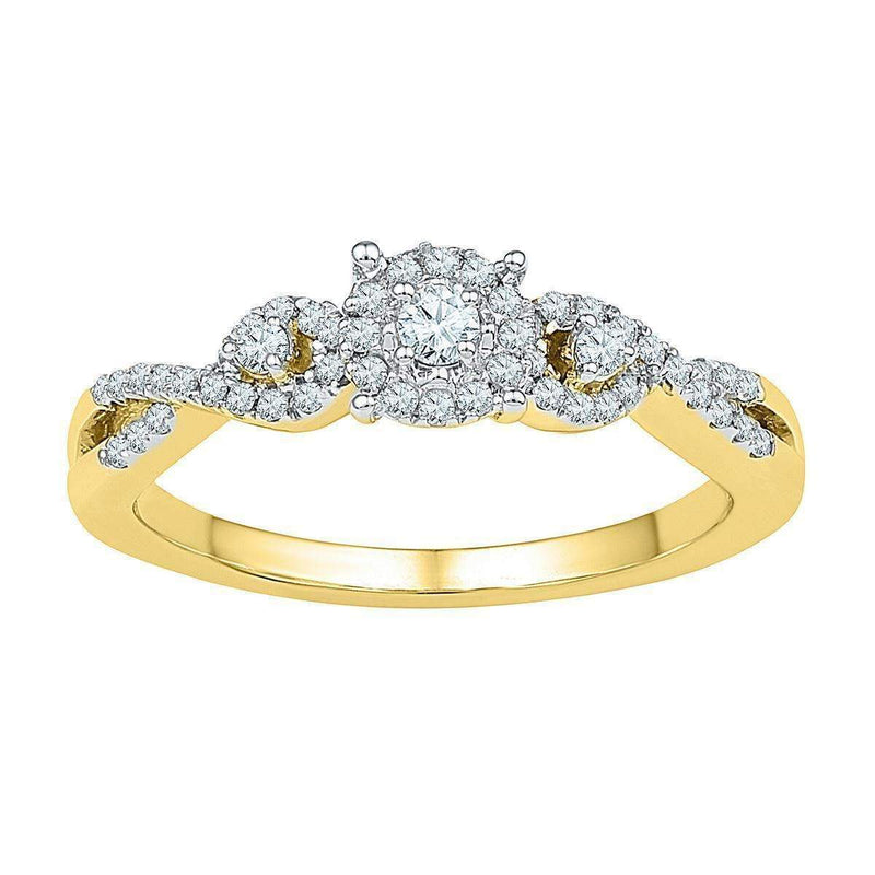 10kt Yellow Gold Women's Round Diamond Solitaire Halo Twist Bridal Wedding Engagement Ring 1/4 Cttw - FREE Shipping (US/CAN)-Gold & Diamond Engagement & Anniversary Rings-5-JadeMoghul Inc.