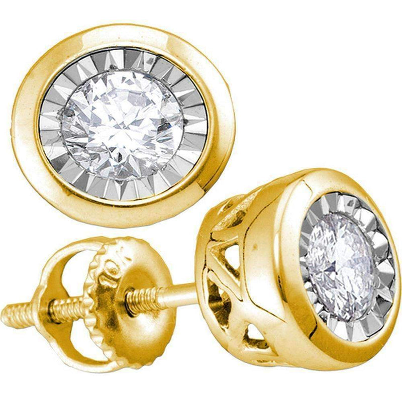 10kt Yellow Gold Women's Round Diamond Solitaire Illusion-set Stud Earrings 1-10 Cttw - FREE Shipping (USA/CAN)-Gold & Diamond Earrings-JadeMoghul Inc.