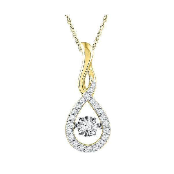 10kt Yellow Gold Womens Round Diamond Solitaire Moving Twinkle Teardrop Pendant 1-4 Cttw-Gold & Diamond Pendants & Necklaces-JadeMoghul Inc.