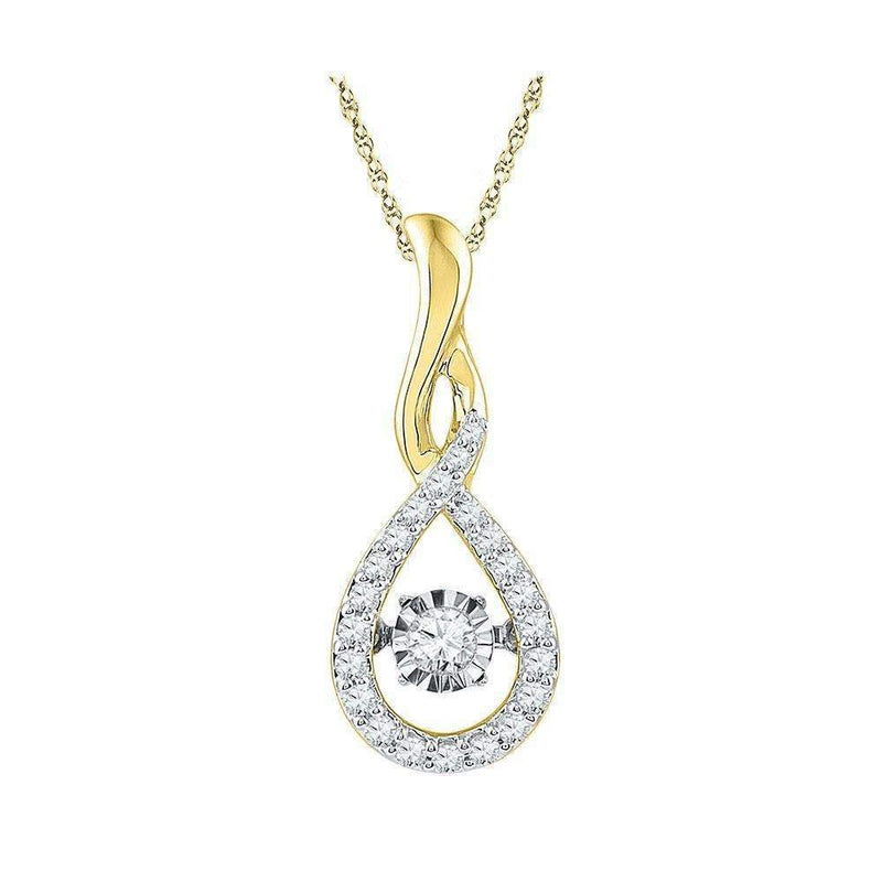 10kt Yellow Gold Womens Round Diamond Solitaire Moving Twinkle Teardrop Pendant 1-4 Cttw-Gold & Diamond Pendants & Necklaces-JadeMoghul Inc.