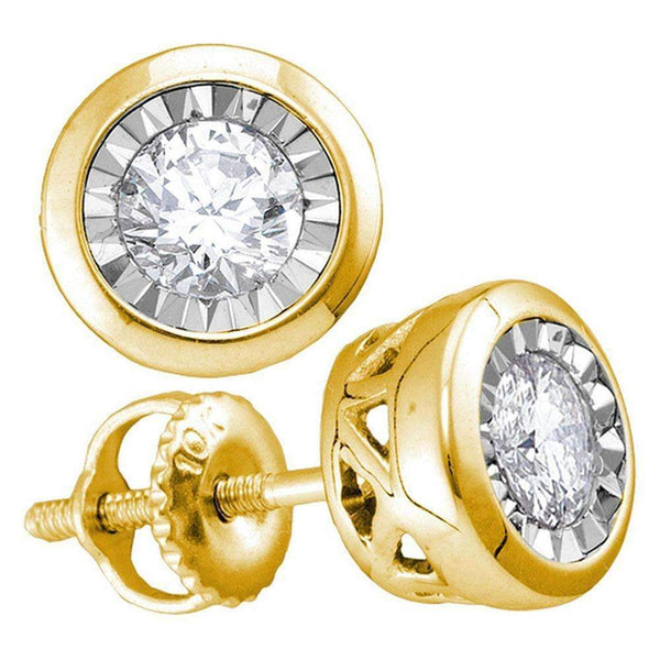 10kt Yellow Gold Womens Round Diamond Solitaire Screwback Stud Earrings 1-10 Cttw-Gold & Diamond Earrings-JadeMoghul Inc.
