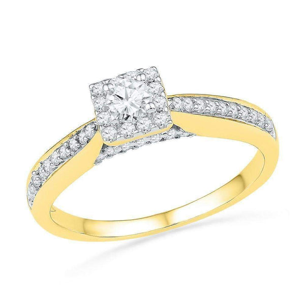 10kt Yellow Gold Women's Round Diamond Solitaire Square Bridal Wedding Engagement Ring 1/2 Cttw - FREE Shipping (USA/CAN)-Gold & Diamond Engagement & Anniversary Rings-5-JadeMoghul Inc.