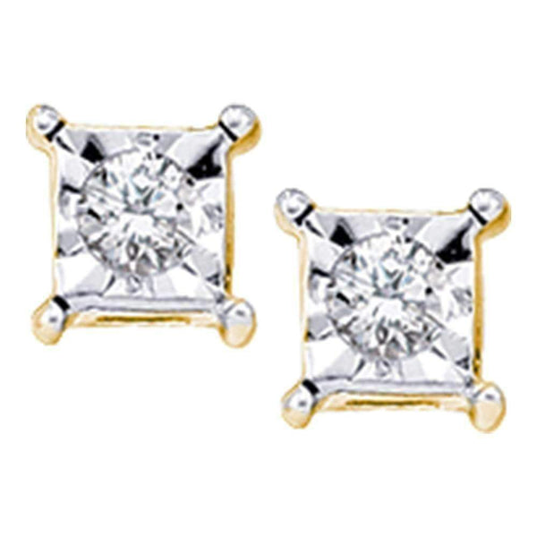 10kt Yellow Gold Women's Round Diamond Solitaire Square Stud Earrings 1-20 Cttw - FREE Shipping (US/CAN)-Gold & Diamond Earrings-JadeMoghul Inc.