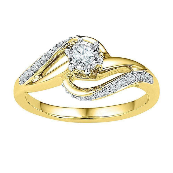 10kt Yellow Gold Women's Round Diamond Solitaire Swirl Bridal Wedding Engagement Ring 1/5 Cttw - FREE Shipping (US/CAN)-Wedding Jewelry-5.5-JadeMoghul Inc.