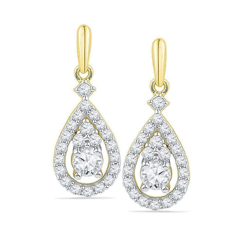 10kt Yellow Gold Women's Round Diamond Solitaire Teardrop Frame Dangle Earrings 1-2 Cttw - FREE Shipping (US/CAN)-Gold & Diamond Earrings-JadeMoghul Inc.