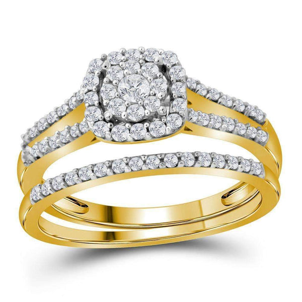 10kt Yellow Gold Womens Round Diamond Split-shank Bridal Wedding Engagement Ring Band Set 1/2 Cttw - FREE Shipping (US/CAN)-Gold & Diamond Wedding Ring Sets-5-JadeMoghul Inc.