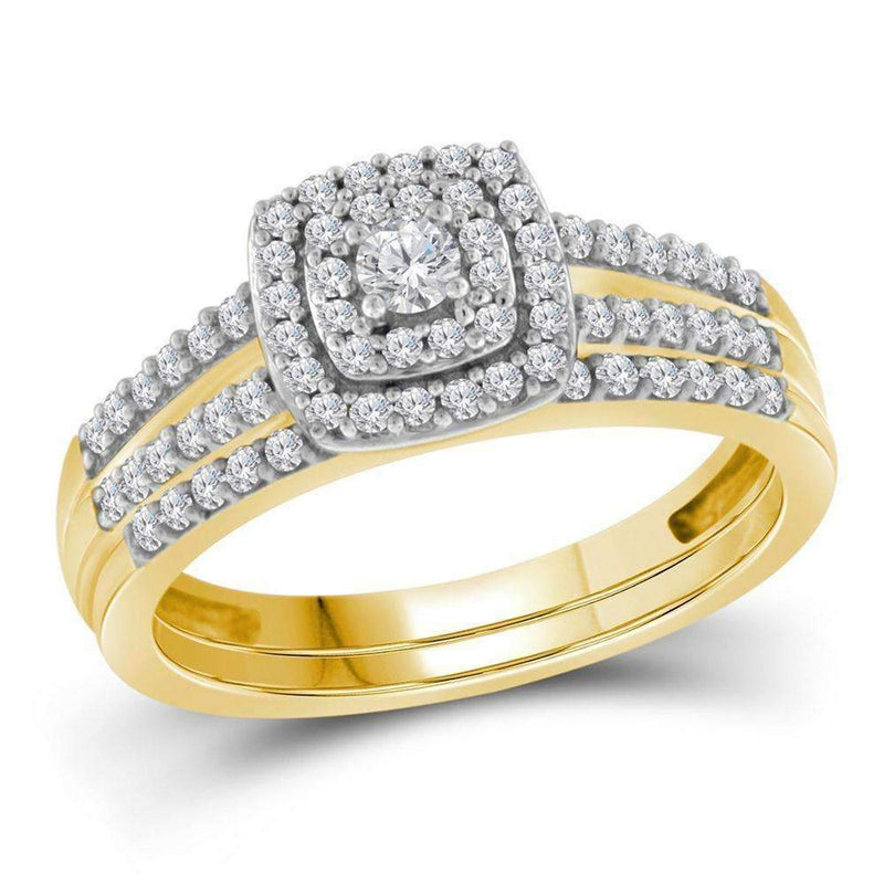 10kt Yellow Gold Women's Round Diamond Split-shank Bridal Wedding Engagement Ring Band Set 1/2 Cttw - FREE Shipping (US/CAN)-Wedding Jewelry-6.5-JadeMoghul Inc.