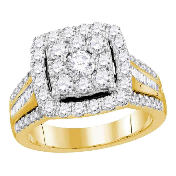 10kt Yellow Gold Women's Round Diamond Square Cluster Bridal Wedding Engagement Ring 1-5/8 Cttw - FREE Shipping (US/CAN) (Certified)-Wedding Jewelry-7.5-JadeMoghul Inc.