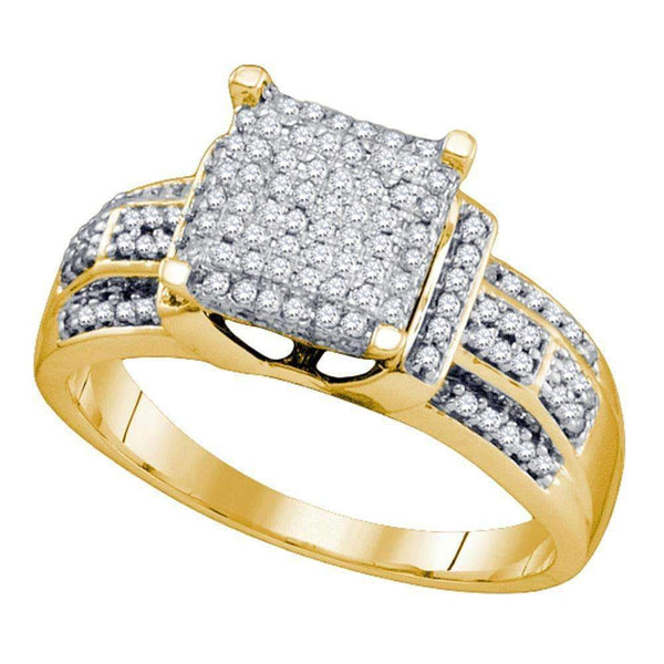 10kt Yellow Gold Women's Round Diamond Square Cluster Bridal Wedding Engagement Ring 3-8 Cttw - FREE Shipping (USA/CAN)-Gold & Diamond Engagement & Anniversary Rings-JadeMoghul Inc.
