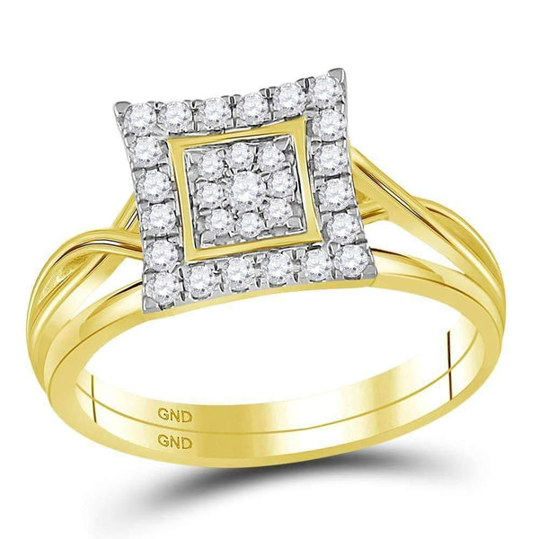 10kt Yellow Gold Womens Round Diamond Square Cluster Bridal Wedding Engagement Ring Band Set 1/3 Cttw - FREE Shipping (US/CAN)-Gold & Diamond Wedding Ring Sets-5-JadeMoghul Inc.