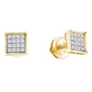 10kt Yellow Gold Women's Round Diamond Square Cluster Earrings 1-10 Cttw - FREE Shipping (USA/CAN)-Gold & Diamond Earrings-JadeMoghul Inc.