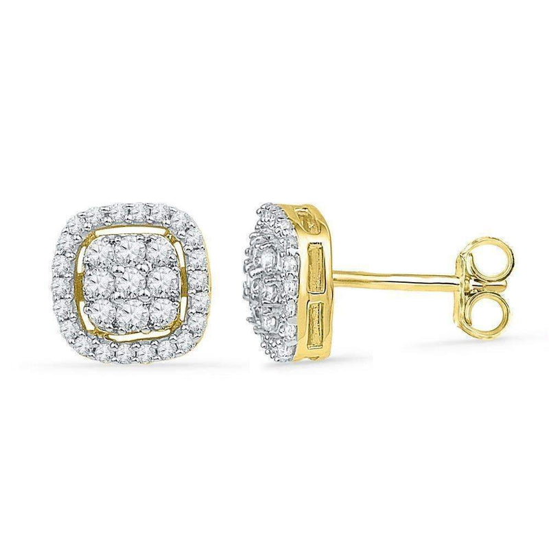 10kt Yellow Gold Women's Round Diamond Square Cluster Earrings 1-2 Cttw - FREE Shipping (USA/CAN)-Gold & Diamond Earrings-JadeMoghul Inc.