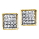 10kt Yellow Gold Women's Round Diamond Square Cluster Earrings 1-20 Cttw - FREE Shipping (USA/CAN)-Gold & Diamond Earrings-JadeMoghul Inc.